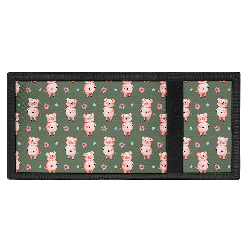 Vintage Pink Pig Pattern Print Trifold Wallet