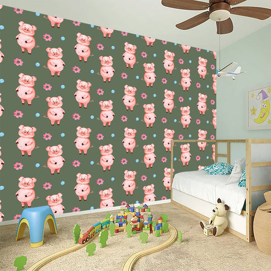 Vintage Pink Pig Pattern Print Wall Sticker