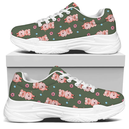 Vintage Pink Pig Pattern Print White Chunky Shoes