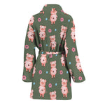Vintage Pink Pig Pattern Print Women's Bathrobe