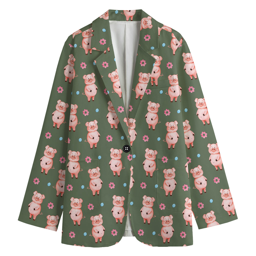 Vintage Pink Pig Pattern Print Women's Blazer