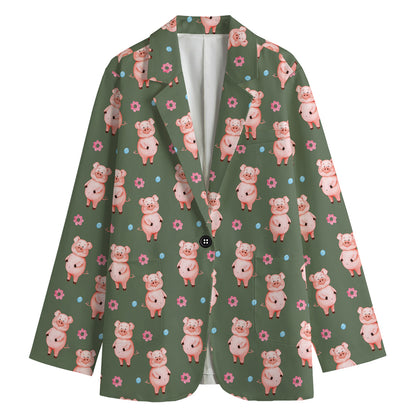 Vintage Pink Pig Pattern Print Women's Blazer