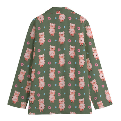 Vintage Pink Pig Pattern Print Women's Blazer