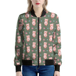 Vintage Pink Pig Pattern Print Women's Bomber Jacket