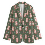 Vintage Pink Pig Pattern Print Women's Cotton Blazer