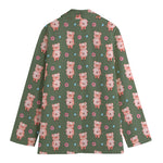 Vintage Pink Pig Pattern Print Women's Cotton Blazer