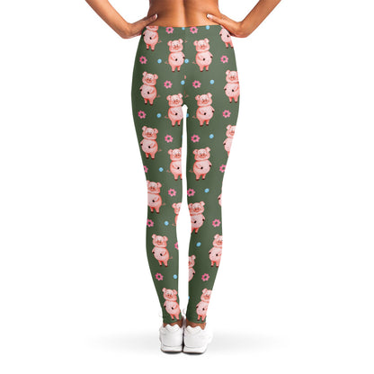 Vintage Pink Pig Pattern Print Women's Leggings
