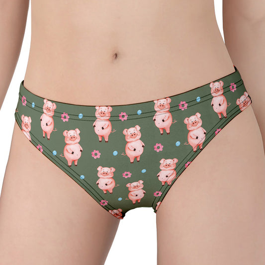 Vintage Pink Pig Pattern Print Women's Panties