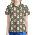 Vintage Pink Pig Pattern Print Women's Polo Shirt