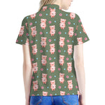 Vintage Pink Pig Pattern Print Women's Polo Shirt