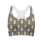 Vintage Pink Pig Pattern Print Women's Sports Bra