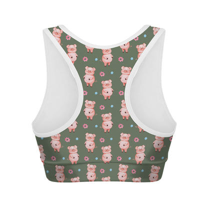 Vintage Pink Pig Pattern Print Women's Sports Bra