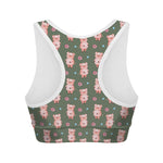 Vintage Pink Pig Pattern Print Women's Sports Bra