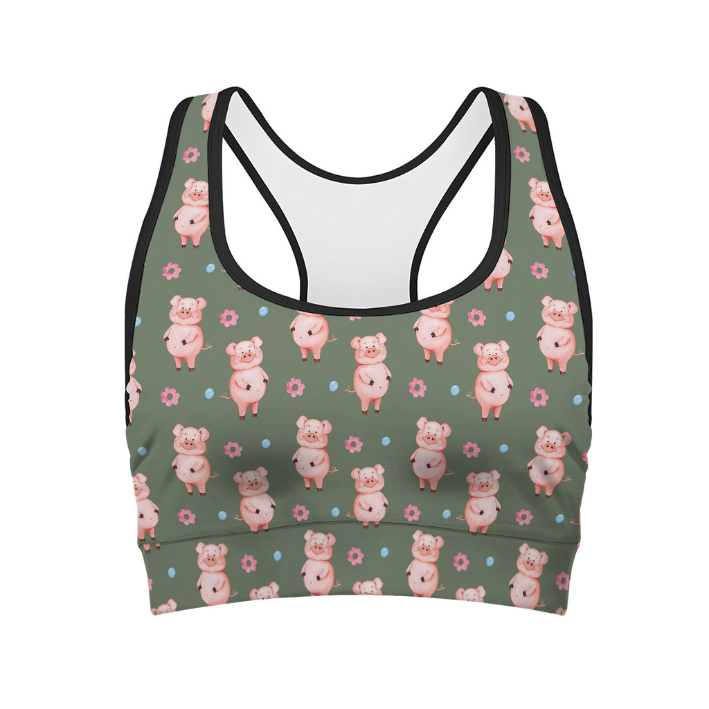 Vintage Pink Pig Pattern Print Women's Sports Bra
