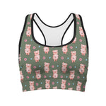 Vintage Pink Pig Pattern Print Women's Sports Bra