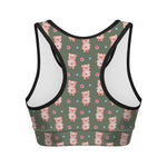 Vintage Pink Pig Pattern Print Women's Sports Bra