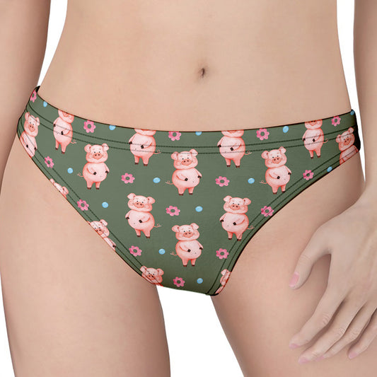 Vintage Pink Pig Pattern Print Women's Thong