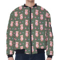 Vintage Pink Pig Pattern Print Zip Sleeve Bomber Jacket