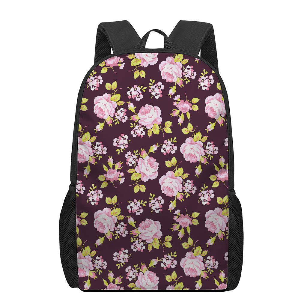 Vintage Pink Rose Floral Pattern Print 17 Inch Backpack