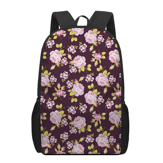 Vintage Pink Rose Floral Pattern Print 17 Inch Backpack