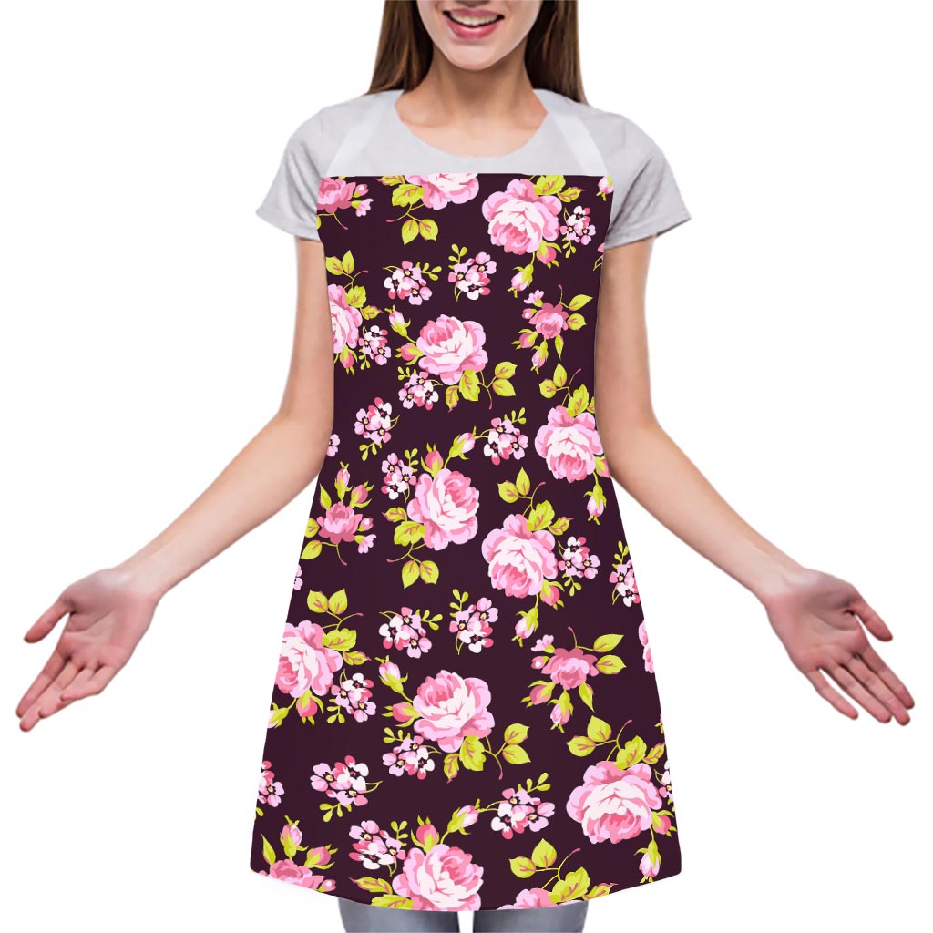 Vintage Pink Rose Floral Pattern Print Adjustable Apron
