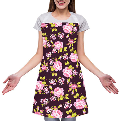 Vintage Pink Rose Floral Pattern Print Adjustable Apron