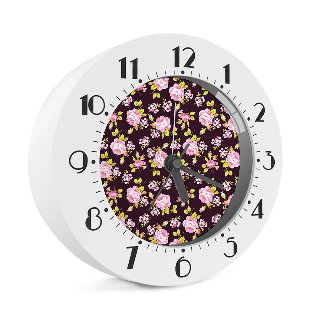 Vintage Pink Rose Floral Pattern Print Alarm Clock