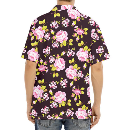Vintage Pink Rose Floral Pattern Print Aloha Shirt