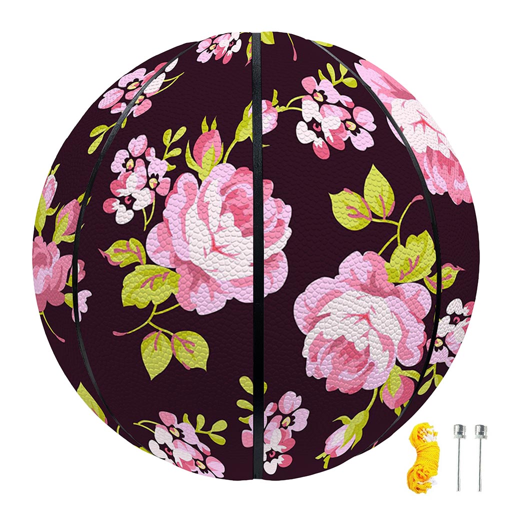 Vintage Pink Rose Floral Pattern Print Basketball