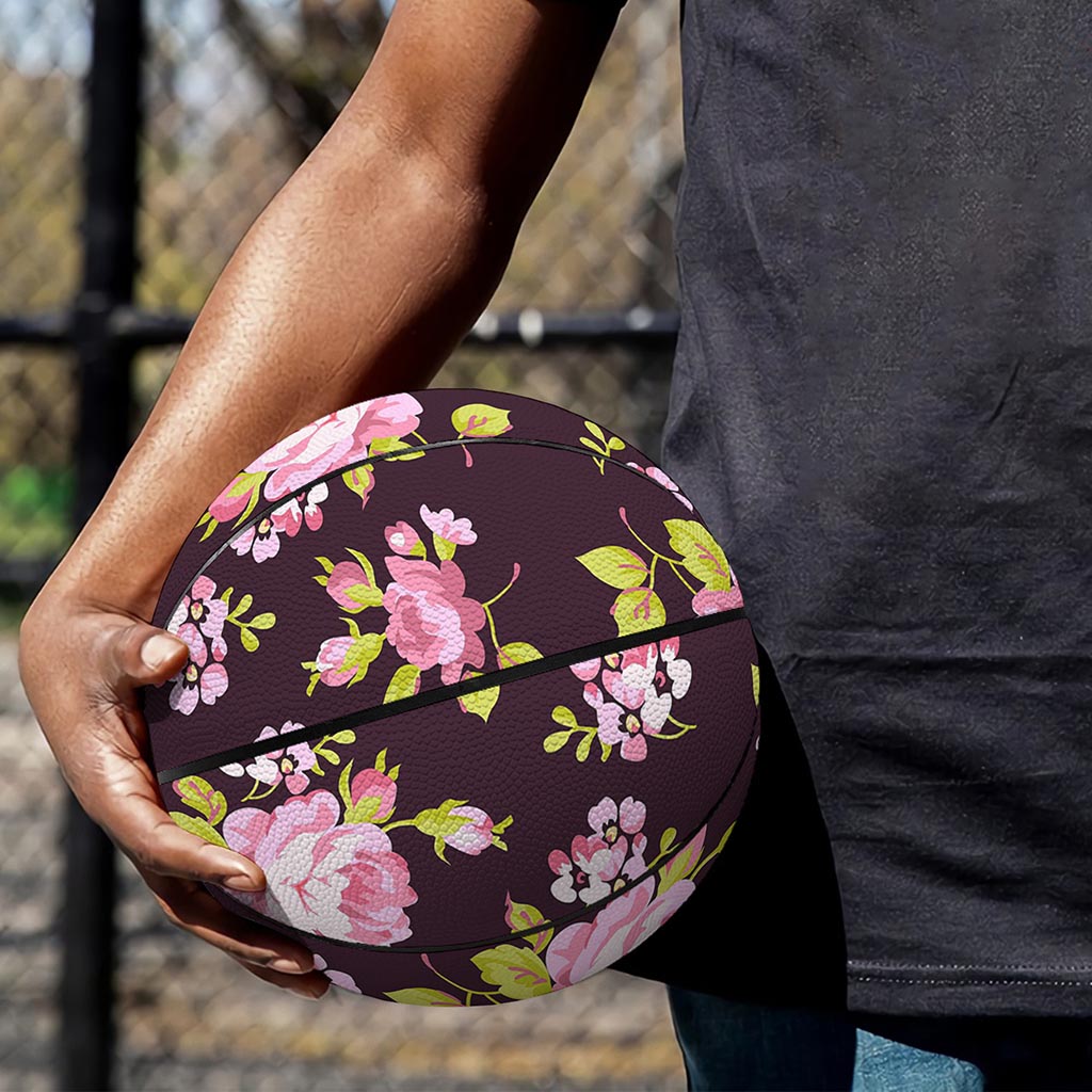 Vintage Pink Rose Floral Pattern Print Basketball