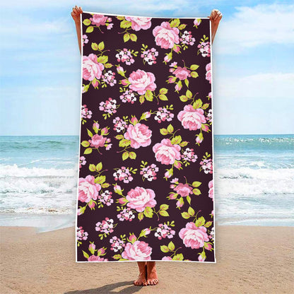 Vintage Pink Rose Floral Pattern Print Beach Towel