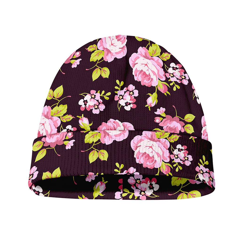 Vintage Pink Rose Floral Pattern Print Beanie
