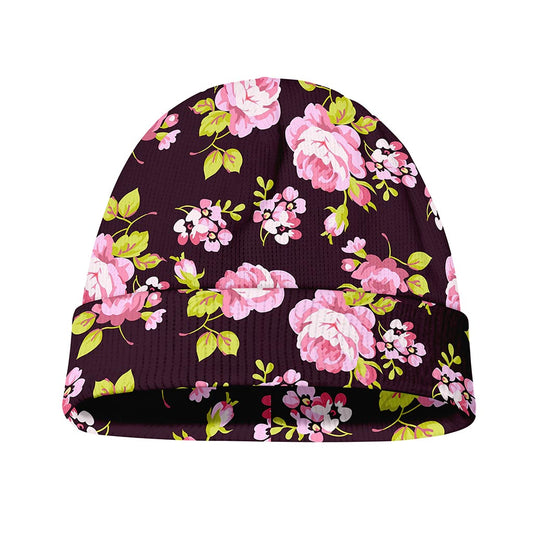 Vintage Pink Rose Floral Pattern Print Beanie