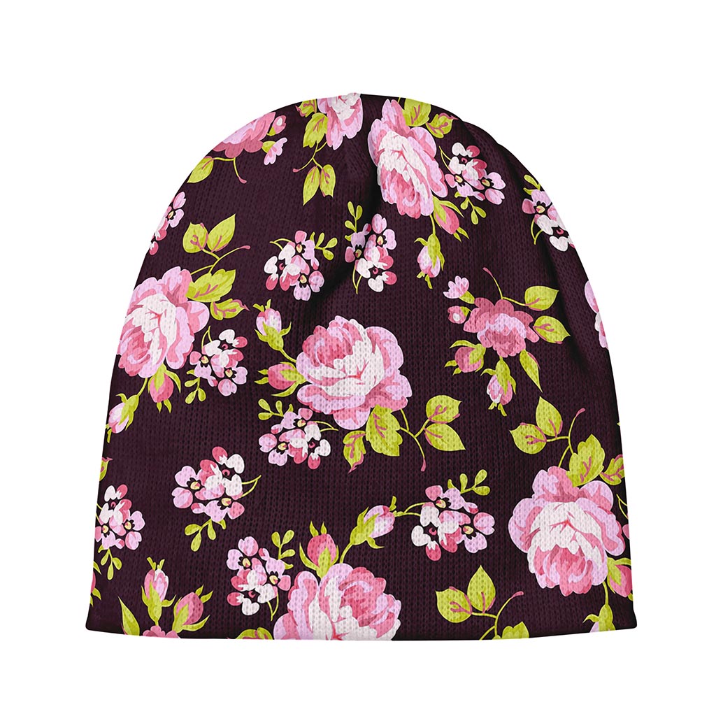 Vintage Pink Rose Floral Pattern Print Beanie