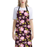 Vintage Pink Rose Floral Pattern Print Bib Apron With Pocket