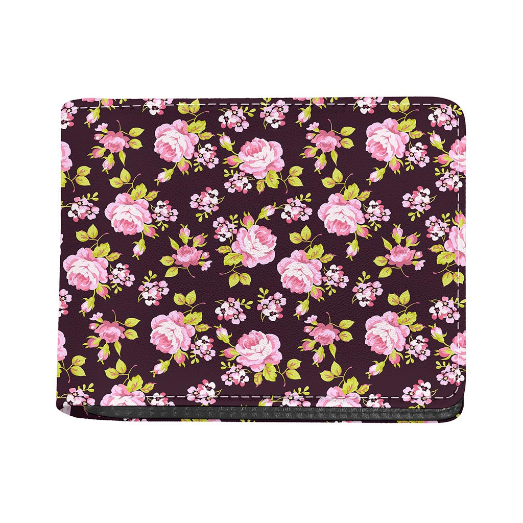 Vintage Pink Rose Floral Pattern Print Bifold Wallet