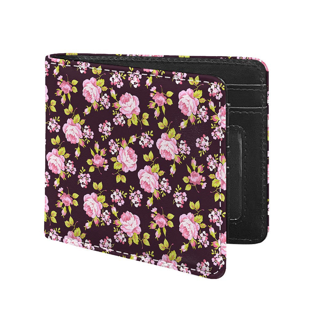Vintage Pink Rose Floral Pattern Print Bifold Wallet