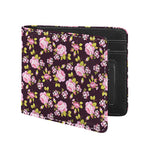 Vintage Pink Rose Floral Pattern Print Bifold Wallet