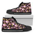 Vintage Pink Rose Floral Pattern Print Black High Top Sneakers
