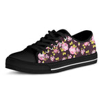 Vintage Pink Rose Floral Pattern Print Black Low Top Sneakers