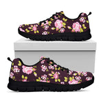 Vintage Pink Rose Floral Pattern Print Black Running Shoes