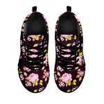 Vintage Pink Rose Floral Pattern Print Black Running Shoes