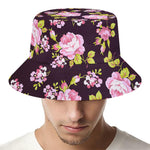 Vintage Pink Rose Floral Pattern Print Bucket Hat