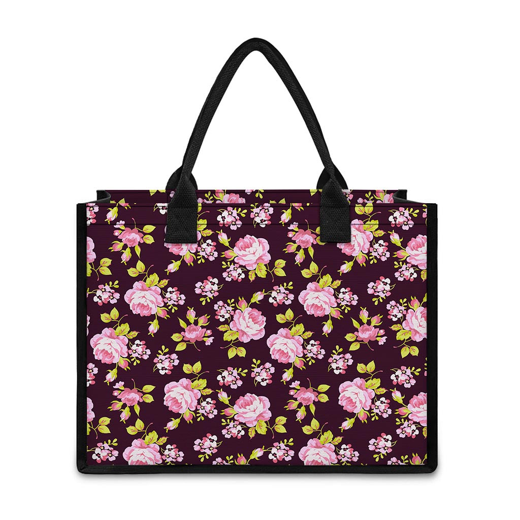 Vintage Pink Rose Floral Pattern Print Canvas Tote Bag