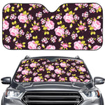 Vintage Pink Rose Floral Pattern Print Car Windshield Sun Shade