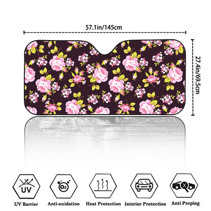 Vintage Pink Rose Floral Pattern Print Car Windshield Sun Shade