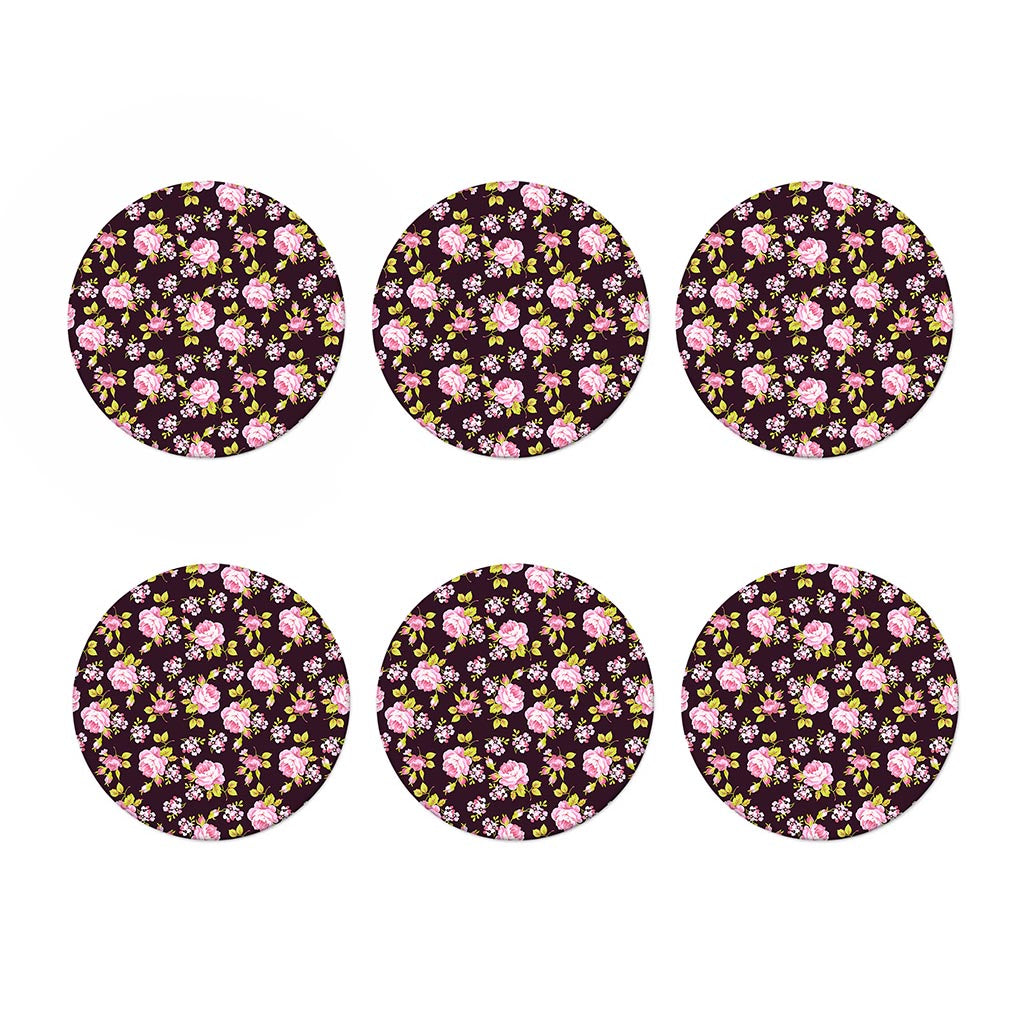 Vintage Pink Rose Floral Pattern Print Coaster Set