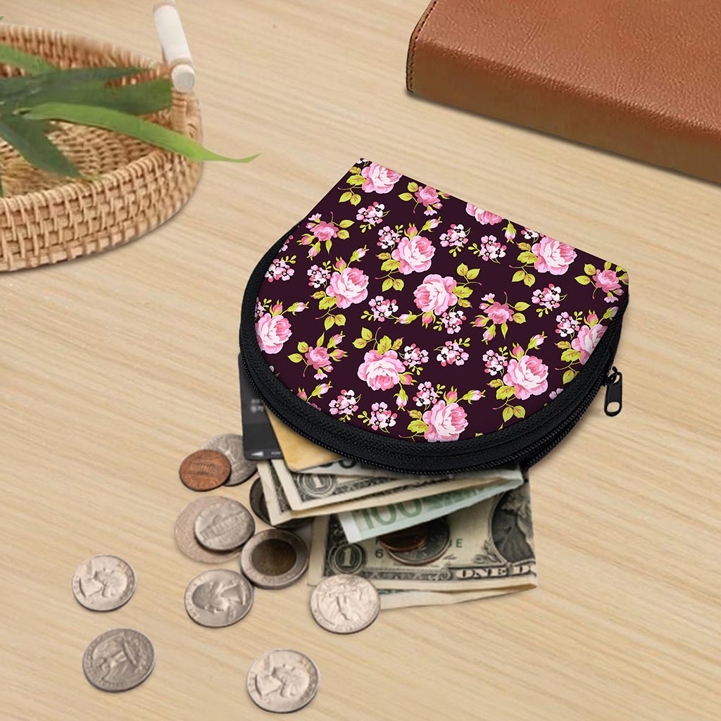 Vintage Pink Rose Floral Pattern Print Coin Purse