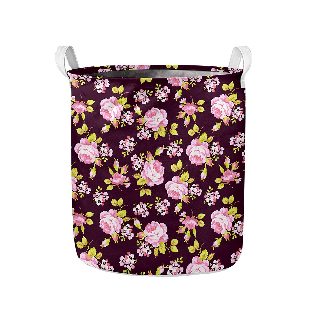 Vintage Pink Rose Floral Pattern Print Collapsible Laundry Basket