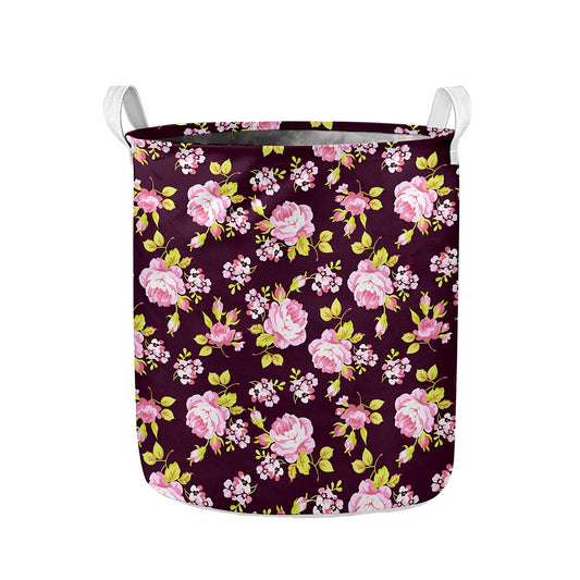 Vintage Pink Rose Floral Pattern Print Collapsible Laundry Basket